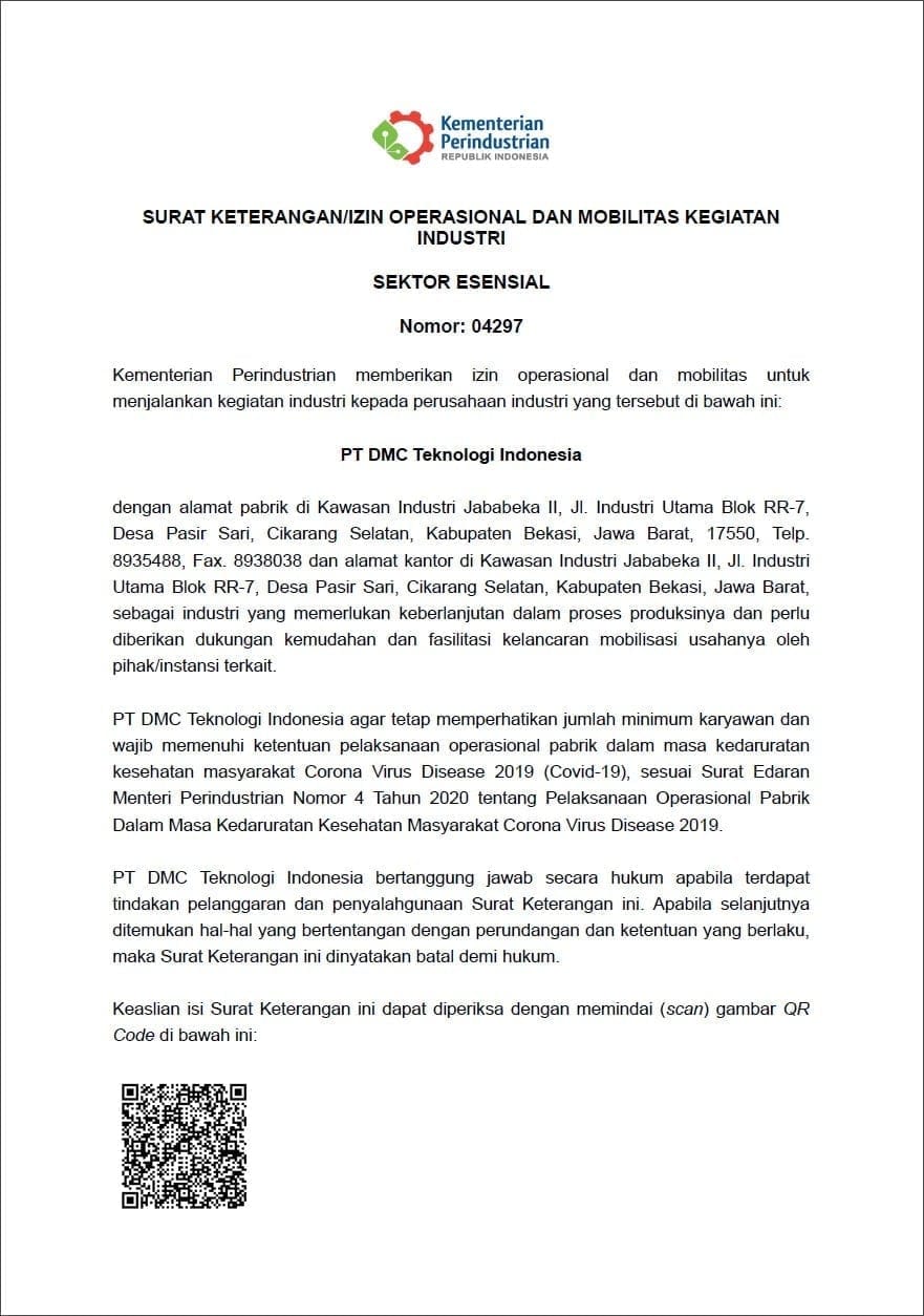 issued by the Ministry of Industry of the Republic of Indonesia